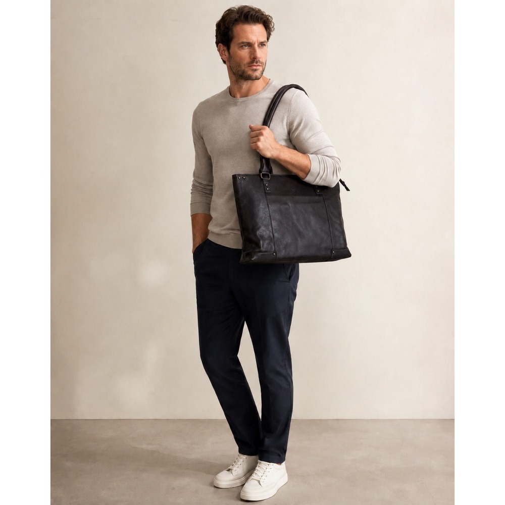 Solo New York Dark Brown Leather Laptop Tote Bag Professional Travel Work Bag